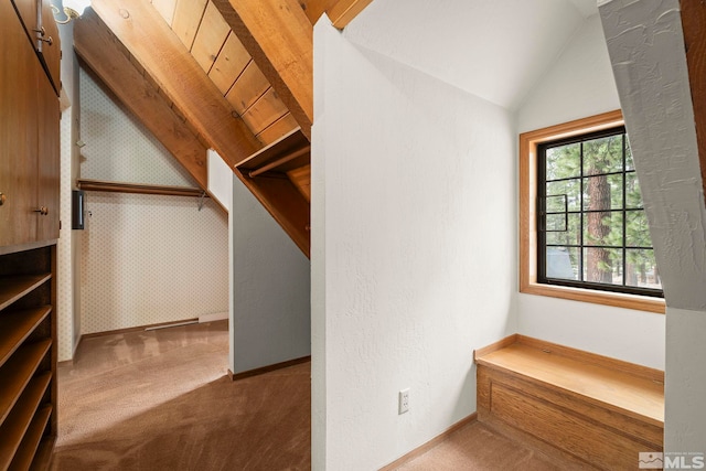 spacious closet featuring carpet flooring and lofted ceiling