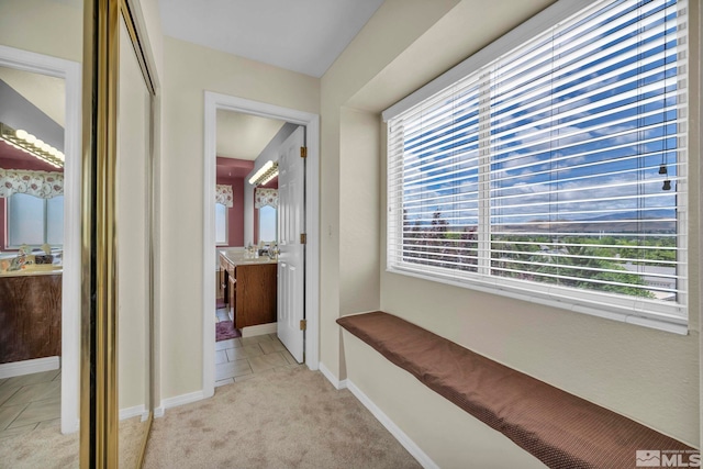 5245 Canyon View Dr, Sparks, NV 89436 - corridor with light carpet, baseboards, and a sink