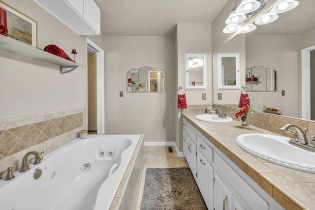 1000 Sagebrush Ct, Gardnerville, NV 89460 - full bathroom with double vanity, tile patterned flooring, and a whirlpool tub