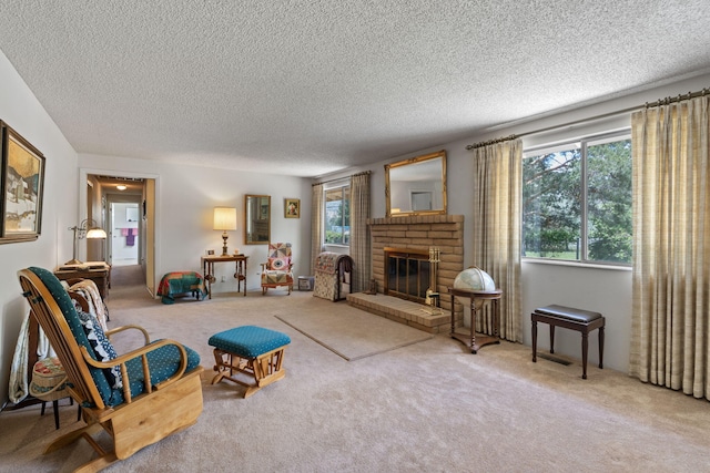 295 Andrew Ln, Reno, NV 89521 - living room with a textured ceiling, carpet flooring, and a fireplace