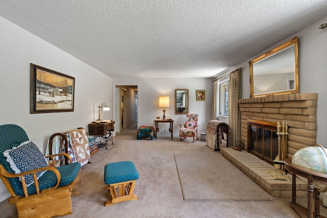 295 Andrew Ln, Reno, NV 89521 - living room featuring a textured ceiling, carpet floors, and a fireplace