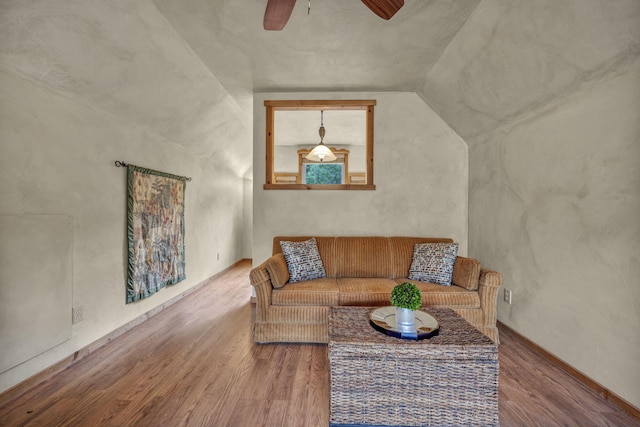 3150 Kings Canyon Rd, Carson City, NV 89703 - living room with ceiling fan, wood finished floors, and vaulted ceiling