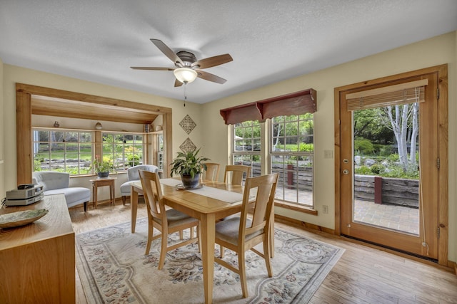 3150 Kings Canyon Rd, Carson City, NV 89703 - dining room featuring a ceiling fan, a textured ceiling, baseboards, and light wood-style floors