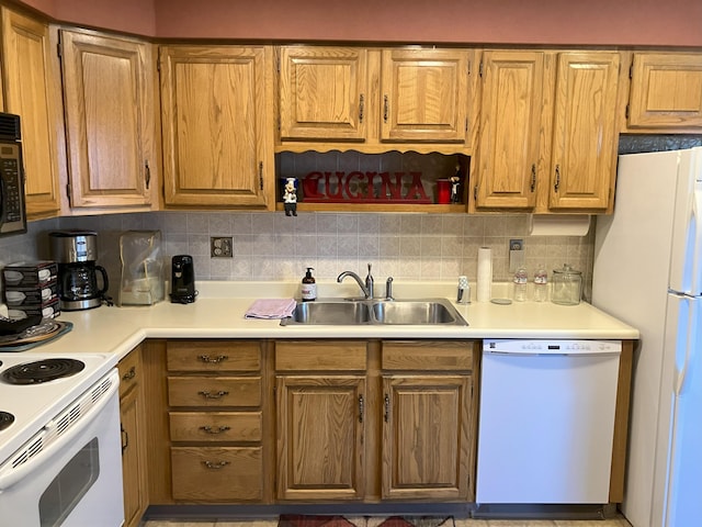 3260 Lucerne Way, Sparks, NV 89431 - kitchen featuring white appliances, a sink, decorative backsplash, and light countertops