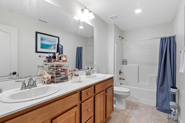 1390 Tule Peak Cir, Carson City, NV 89701 - full bathroom featuring tile patterned floors, shower / bath combination with curtain, toilet, and double vanity