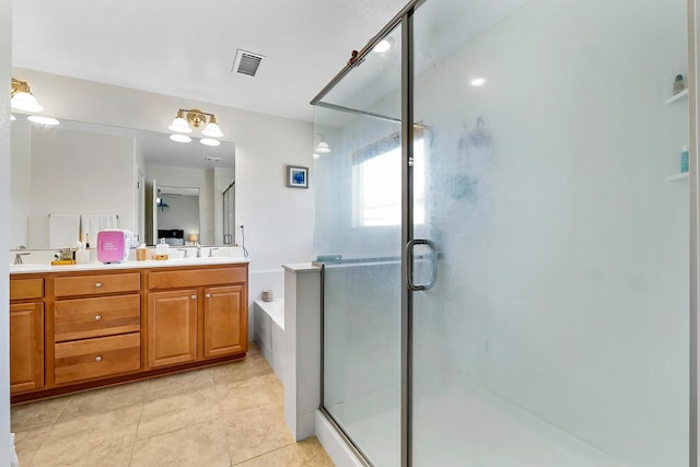 1390 Tule Peak Cir, Carson City, NV 89701 - full bath featuring a shower stall, a bath, tile patterned flooring, and double vanity