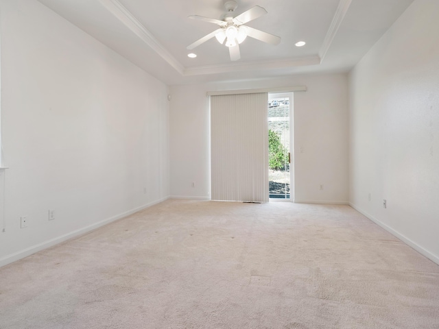 570 Buckskin Dr, Fernley, NV 89408 - unfurnished room with a raised ceiling, ceiling fan, crown molding, light carpet, and recessed lighting