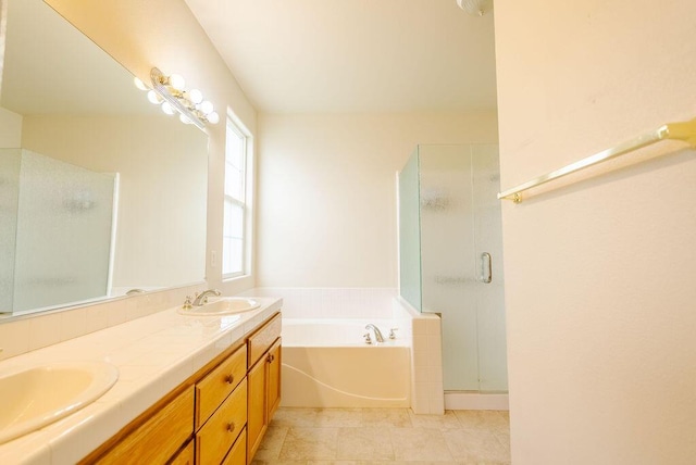 2413 San Remo Dr, Sparks, NV 89434 - full bathroom with a shower stall, double vanity, a garden tub, and tile patterned floors