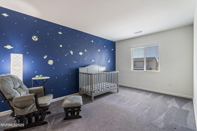 8944 Elk Ravine Dr, Reno, NV 89506 - bedroom with baseboards, carpet flooring, wallpapered walls, and an accent wall