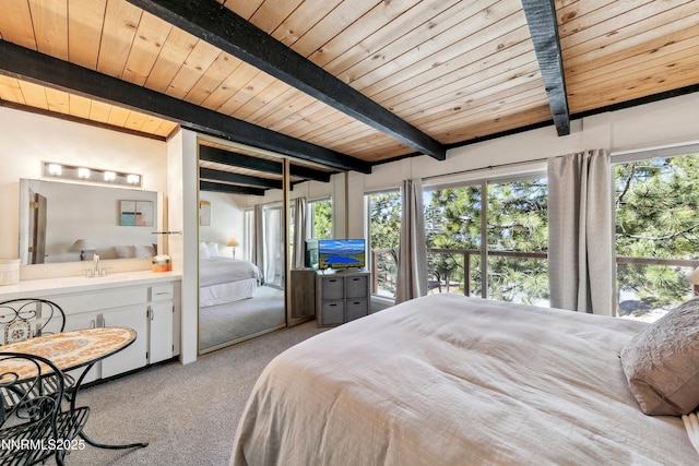 275 Tramway Dr Unit C, Stateline, NV 89449 - carpeted bedroom featuring wood ceiling and multiple windows