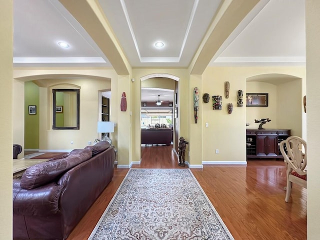 10555 Hampton Creek Dr, Reno, NV 89521 - foyer featuring wood finished floors, arched walkways, and baseboards