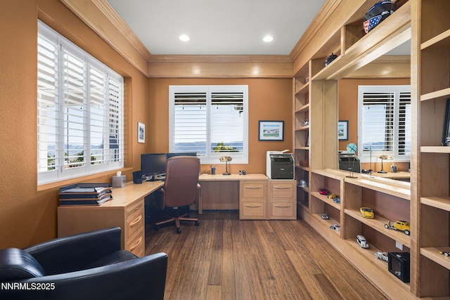 2698 Wind Feather Trl, Reno, NV 89511 - office featuring dark wood-type flooring and ornamental molding