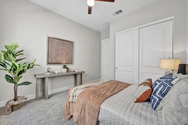 107 Bridlemoor Ct, Reno, NV 89511 - bedroom with carpet floors, baseboards, a closet, a ceiling fan, and vaulted ceiling