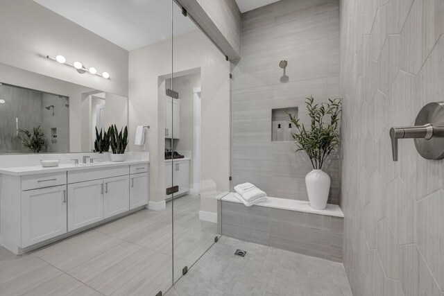 107 Bridlemoor Ct, Reno, NV 89511 - full bath featuring a tile shower, tile patterned flooring, and vanity