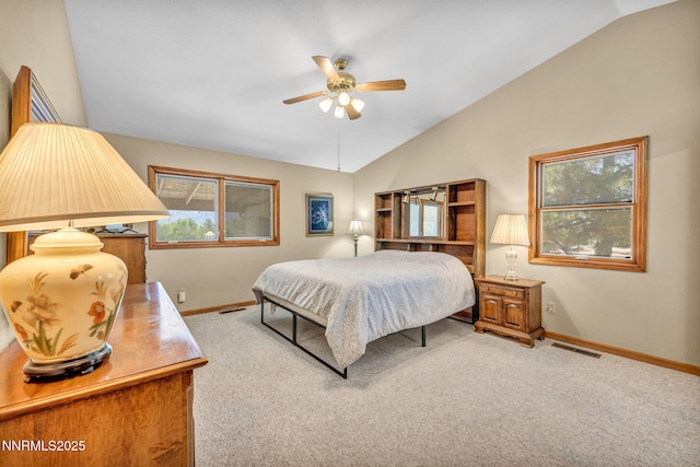 1408 N Santa Barbara Dr, Minden, NV 89423 - bedroom with lofted ceiling, baseboards, carpet, and a ceiling fan