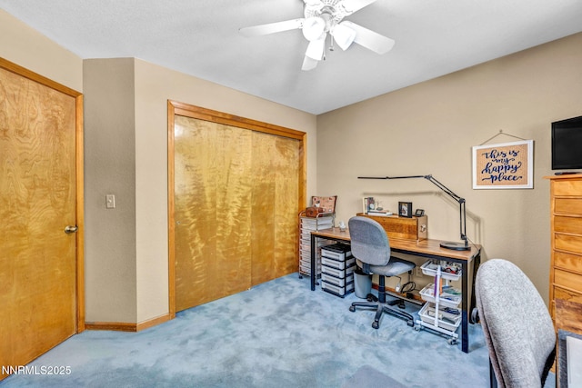 1408 N Santa Barbara Dr, Minden, NV 89423 - carpeted home office featuring a ceiling fan and baseboards