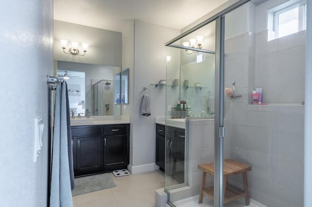 1855 Dark Horse Rd Unit B, Reno, NV 89521 - full bath featuring a stall shower, vanity, tile patterned flooring, and a ceiling fan