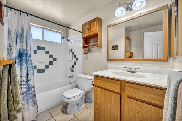 3760 Brant St, Reno, NV 89508 - bathroom with a textured ceiling, toilet, tile patterned flooring, vanity, and shower / bath combo