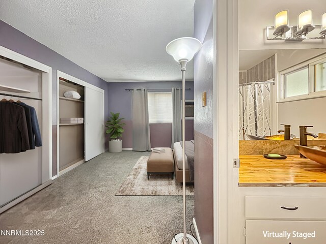 1714 Meadowvale Way, Sparks, NV 89431 - bedroom featuring carpet floors, two closets, a textured ceiling, and a sink