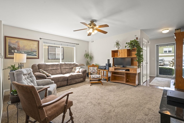 7921 Mariner Cove Dr, Reno, NV 89506 - living area featuring a ceiling fan, carpet flooring, and baseboards
