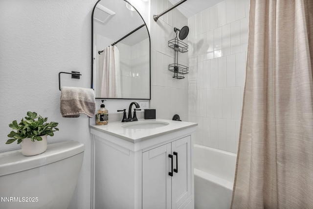 11471 Sitka St, Reno, NV 89506 - full bath featuring shower / tub combo, vanity, toilet, and a textured wall