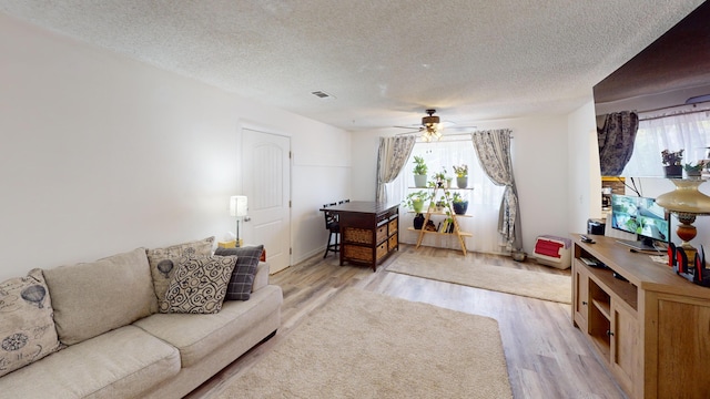 1615 Ballard Ln, Winnemucca, NV 89445 - living area featuring plenty of natural light, ceiling fan, a textured ceiling, and light wood-type flooring
