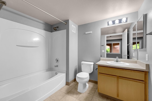 6850 Sharlands Ave Unit H2044, Reno, NV 89523 - bathroom featuring tub / shower combination, toilet, vanity, a textured ceiling, and tile patterned floors