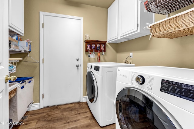 1635 Black Oak Rd, Sparks, NV 89436 - laundry room featuring washing machine and dryer, cabinet space, light wood-type flooring, and baseboards