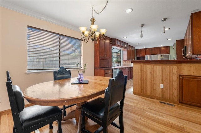 410 Pheasant Dr, Fallon, NV 89406 - dining area with a chandelier, light wood-style flooring, baseboards, and recessed lighting