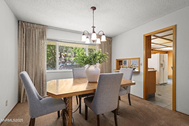 2770 Solari Dr, Reno, NV 89509 - dining area with a chandelier, light colored carpet, and a textured ceiling