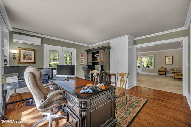 125 Greenridge Dr, Reno, NV 89509 - office space with a wall mounted air conditioner, plenty of natural light, crown molding, wood finished floors, and baseboards