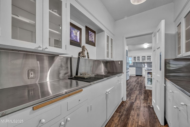 125 Greenridge Dr, Reno, NV 89509 - kitchen featuring stainless steel counters, dishwashing machine, dark wood-style floors, white cabinets, and glass insert cabinets