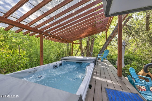 125 Greenridge Dr, Reno, NV 89509 - wooden terrace with a covered hot tub and a pergola