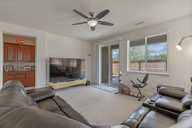 7480 Souverain Ln, Reno, NV 89506 - living room with carpet flooring, a ceiling fan, and baseboards