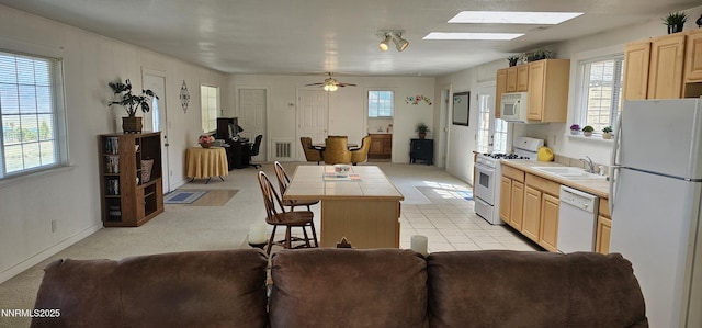 155 James Ct, Kingston, NV 89310 - kitchen featuring white appliances, tile countertops, and open floor plan