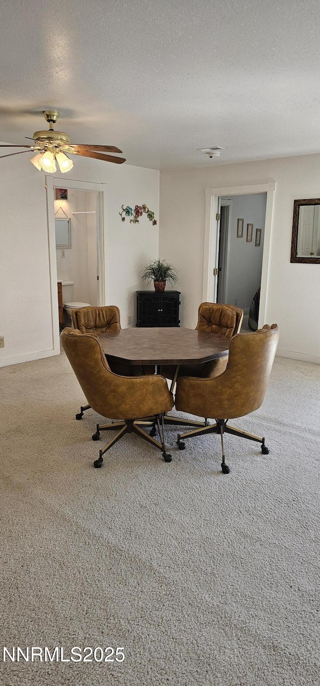 155 James Ct, Kingston, NV 89310 - dining room with carpet, a textured ceiling, and ceiling fan