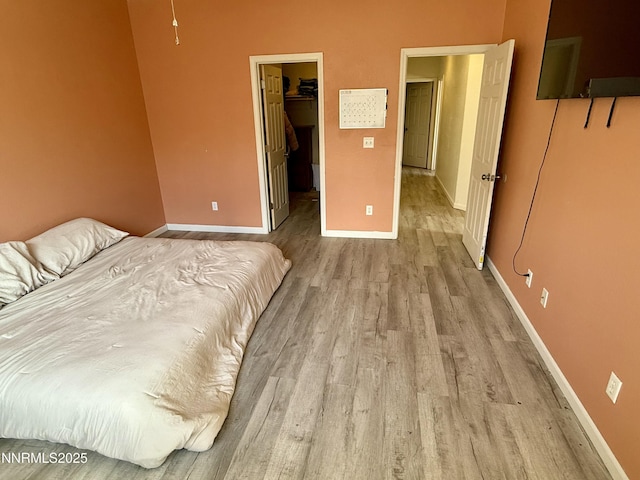 1224 Mountain Rose Dr, Fernley, NV 89408 - bedroom featuring wood finished floors, a walk in closet, baseboards, and a closet