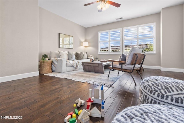2675 Weymoor Ct, Reno, NV 89521 - living room with baseboards, a ceiling fan, and hardwood / wood-style flooring