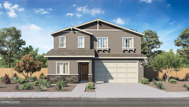 7609 Apex Pl # 113, Reno, NV 89506 - view of front of home featuring driveway, stone siding, an attached garage, and stucco siding