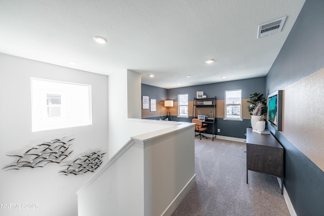 7609 Apex Pl # 113, Reno, NV 89506 - hallway with carpet floors, an office area, an upstairs landing, baseboards, and recessed lighting