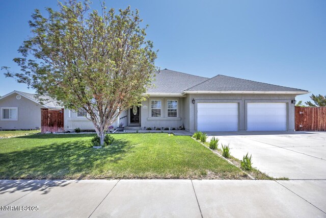 240 Mary Lou Ln, Fernley, NV 89408 - ranch-style home featuring an attached garage, driveway, a shingled roof, and stucco siding