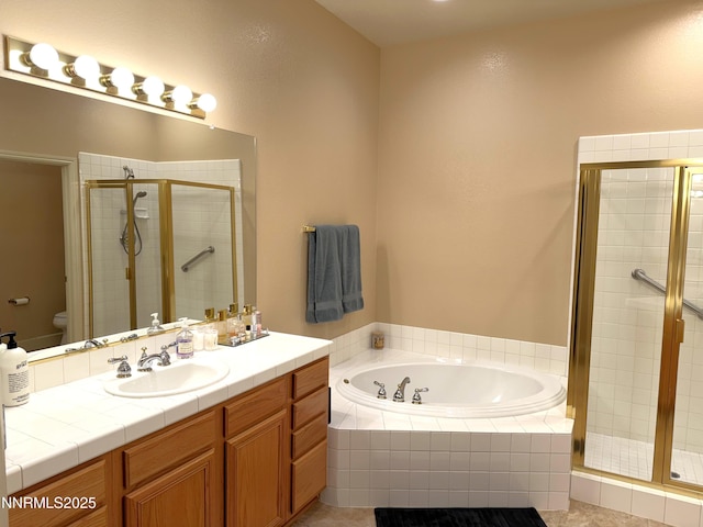 6680 Aston Cir, Sparks, NV 89436 - bathroom with a bath, vanity, and a stall shower