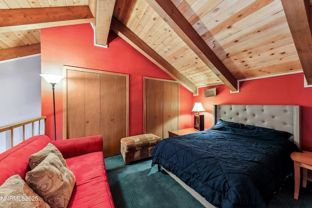 383 Tramway Dr Unit B, Stateline, NV 89449 - carpeted bedroom with wooden ceiling and multiple closets