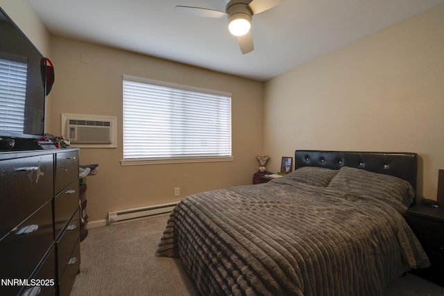 4930 Catalina Dr Apt 3, Reno, NV 89502 - carpeted bedroom with baseboard heating, a wall unit AC, a ceiling fan, and baseboards