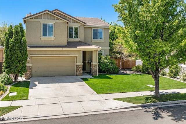 2349 Dodge Dr, Sparks, NV 89436 - craftsman house featuring stucco siding, stone siding, driveway, and a garage