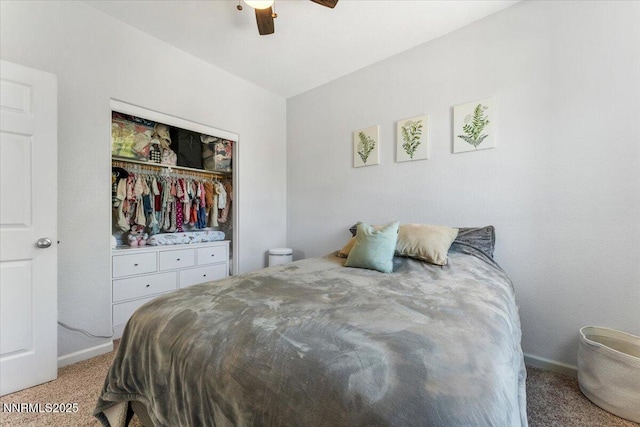 2349 Dodge Dr, Sparks, NV 89436 - bedroom featuring light colored carpet, baseboards, a closet, and ceiling fan