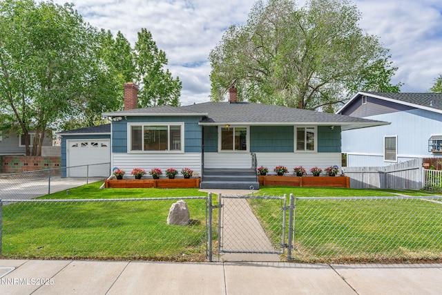 438 Glenmanor Dr, Reno, NV 89509 - view of front of home featuring driveway, a chimney, a gate, a garage, and roof with shingles
