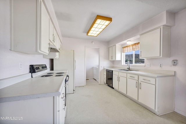 11815 Mistletoe St, Reno, NV 89506 - kitchen featuring a sink, black dishwasher, white electric stove, under cabinet range hood, and light countertops