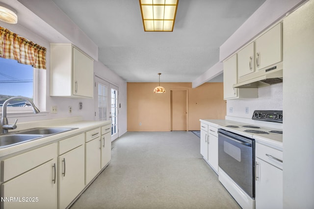 11815 Mistletoe St, Reno, NV 89506 - kitchen featuring white electric range oven, under cabinet range hood, a sink, and light countertops