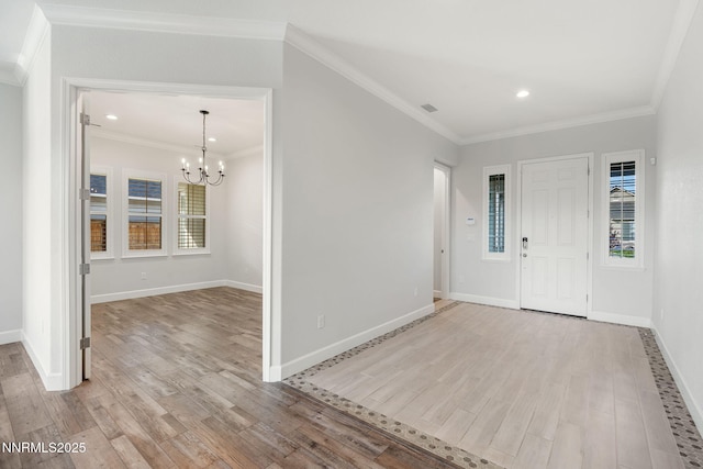 11621 Desert Shadow Dr, Sparks, NV 89441 - entrance foyer featuring light wood-style floors, a chandelier, baseboards, recessed lighting, and ornamental molding